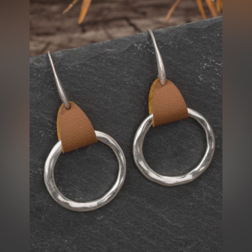 Earrings with Leather Accent New